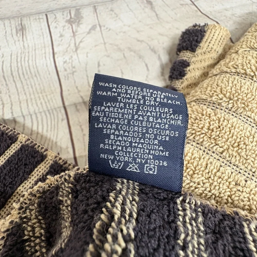 Vintage Ralph Lauren Hand Towel Wash Cloth Brown Black Stripe 100% Cotton